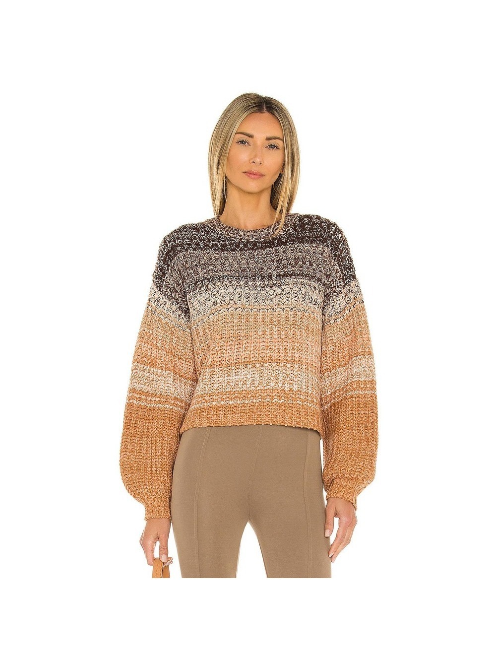 525 Pullover Sweater Women Small Brown Multi Good Chunky Knit Blouson Sleeves